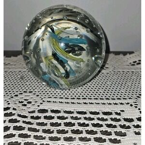 Vintage Murano Style Art Blown Glass Paperweight‎ Twist Controlled Bubbles  3.5"